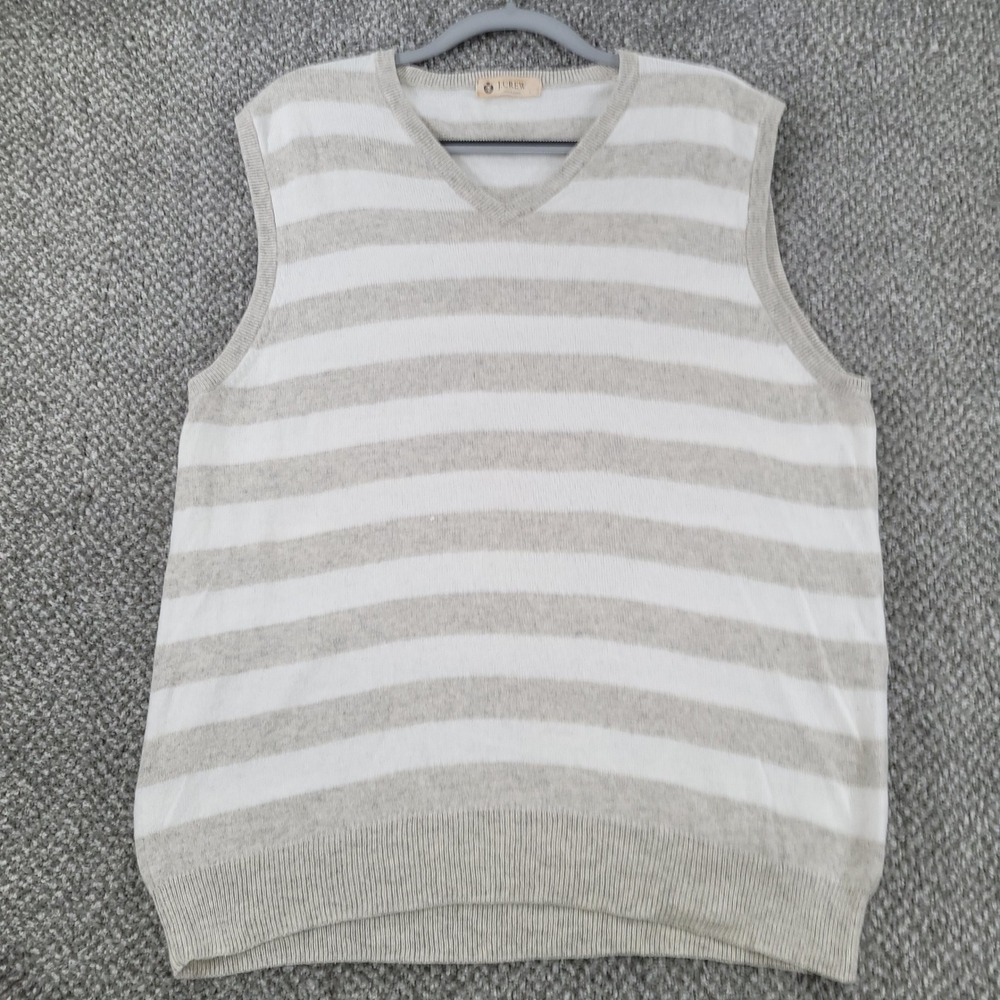 J.Crew Mens Cotton Cashmere Striped V-Neck Sweater Vest Large Retro Label 12616